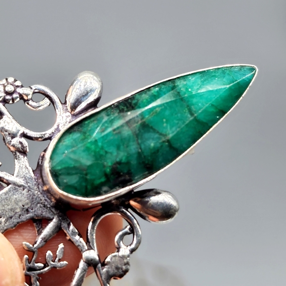 Natural Beautiful Raw Emerald Stone/Diopside Silver 925 Pendant - Picture 2 of 10